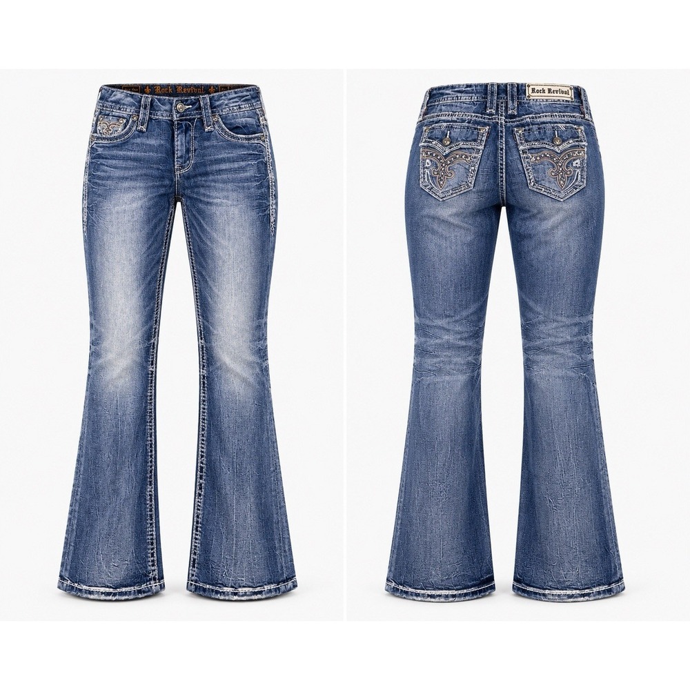 Rock Revival Beet Red Jeans Women's 27 BOOT  Mid-Rise whiskering thick stitch